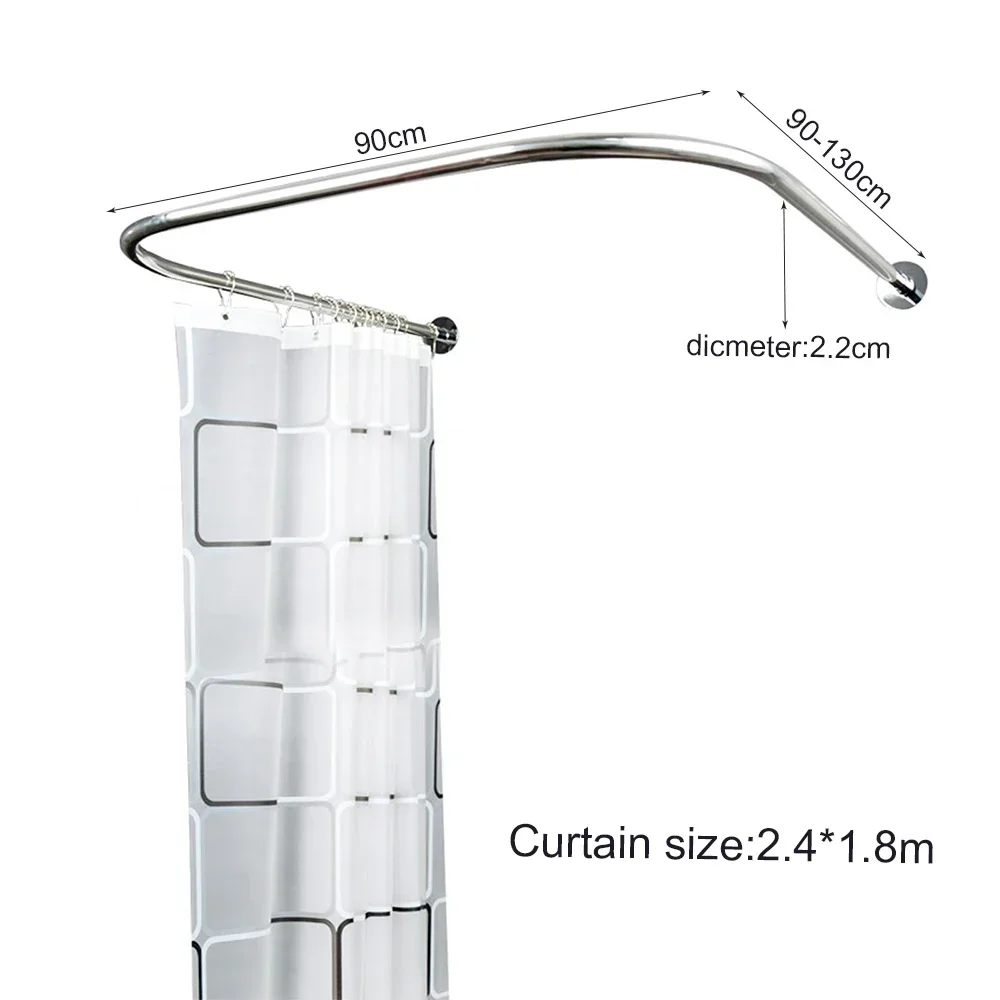Stainless Steel Shower Curtain Rod U-Shaped Adjustable Curved Flexible Ideal For Small Bathrooms And Bathtubs