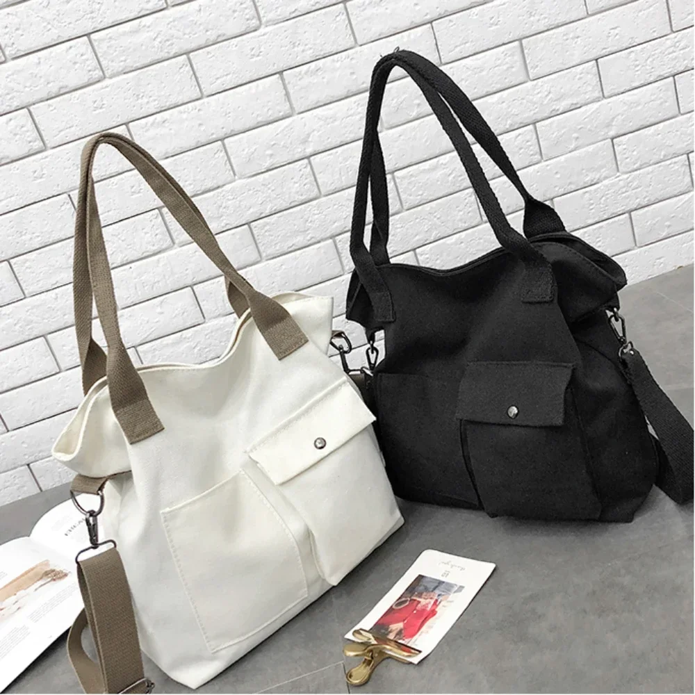 Fashion Canvas Bags Students Handbag Shoulder Bag Large Capacity Solid Color Totes Shopper Bag Casual Female CrossBody 2025 - 3