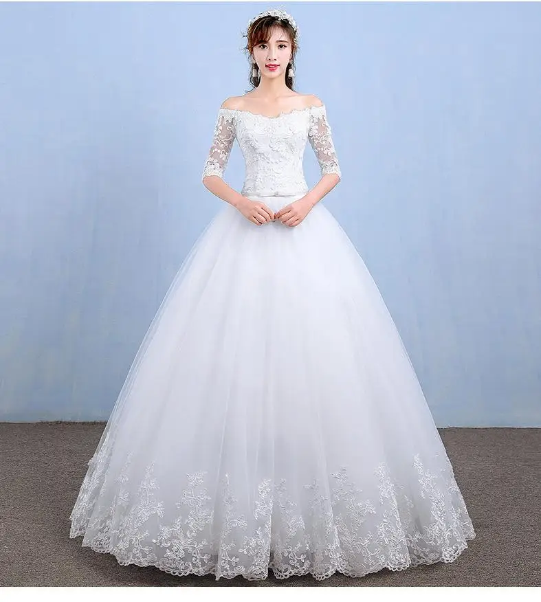 Maria Novia Half Sleeve Belt Wedding Dresses Off The Shoulder Lace Boat Neck Bride Dress Ball Gown Robe De Mariee Customized 6