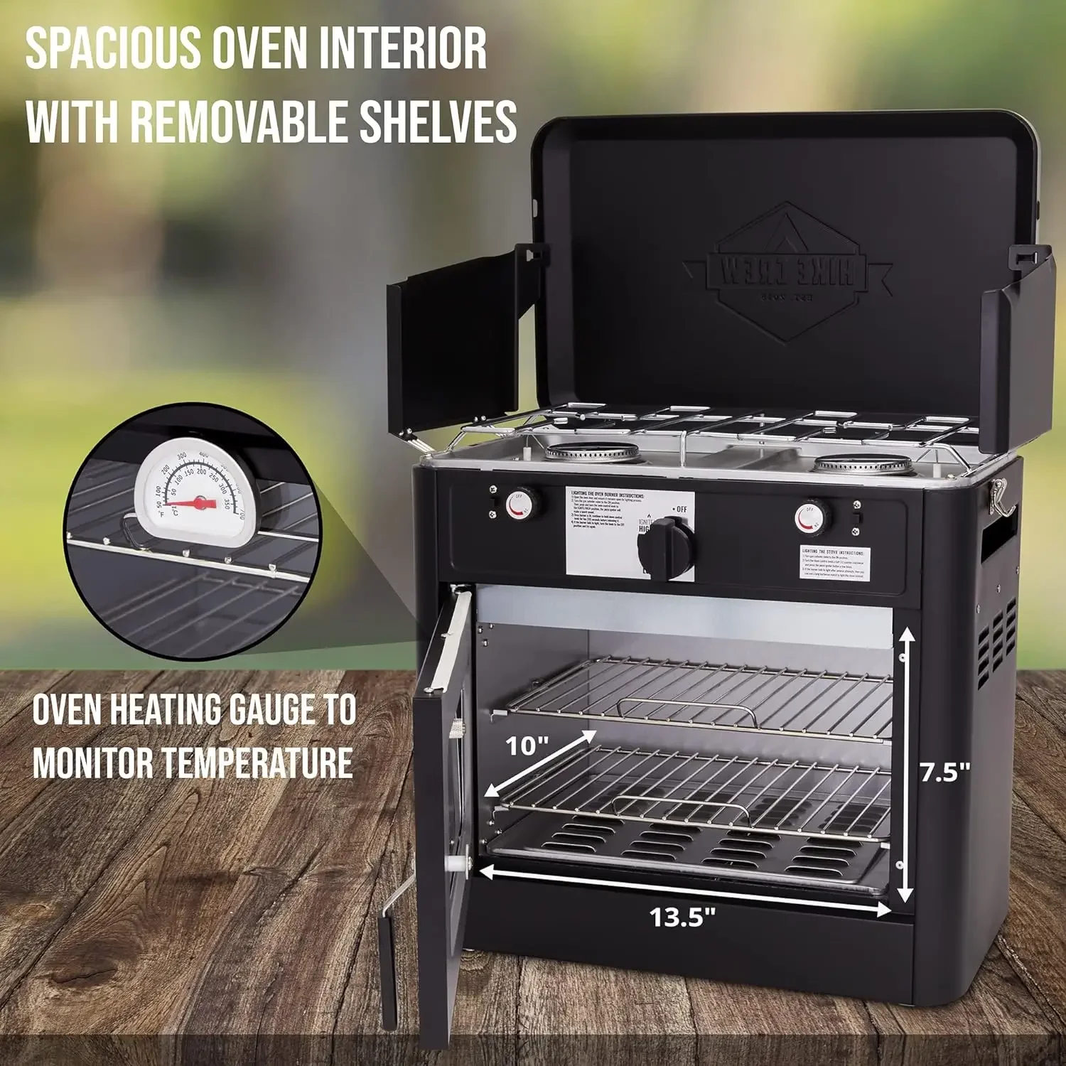 Hike Crew Outdoor Gas Camping Oven with Carry Bag, Portable Propane-Powered 2-Burner Stove, Auto Ignition