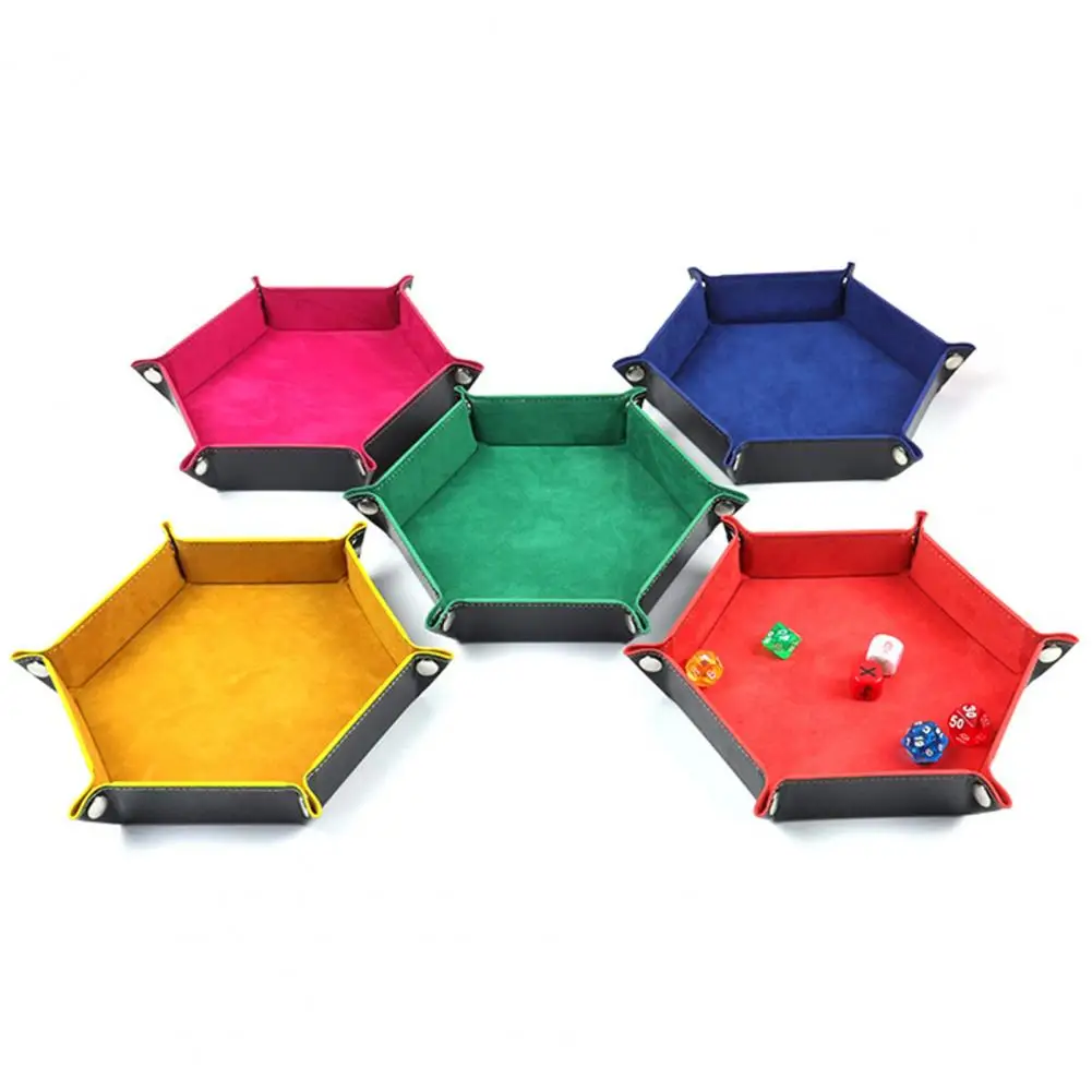 Foldable Dice Tray Box PU Leather Folding Hexagon Coin Square Tray Dice Game Coins Keys Candy Jewelry Storage Organizer