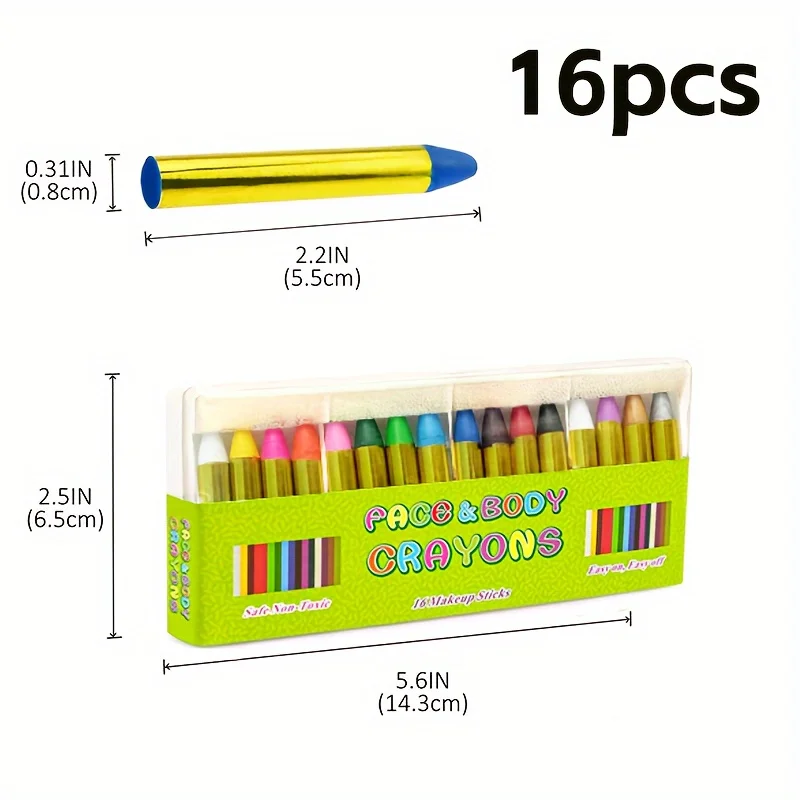 Face Paint Crayon Kit - 16 Makeup Sticks for Halloween Birthday Parties and Cosplay