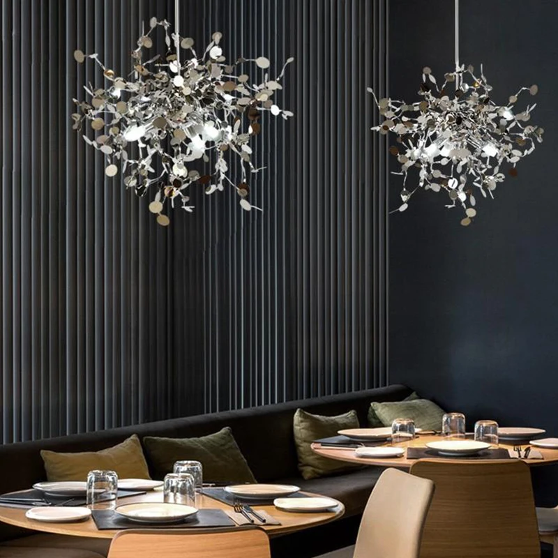 Modern Stainless Steel Chandelier Leaf Sequin Restaurant Hanging Lamp Golden Personality Shop Bar Kitchen Island Hanging Lamp led chandelier ceiling chandelier