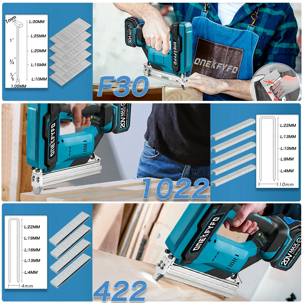 Straight U Staples F30 422 1022 Brushless Wireless Cordless Electric Nail Gun Stapler Nailer + 1set Nails For Makita 18V Battery 2