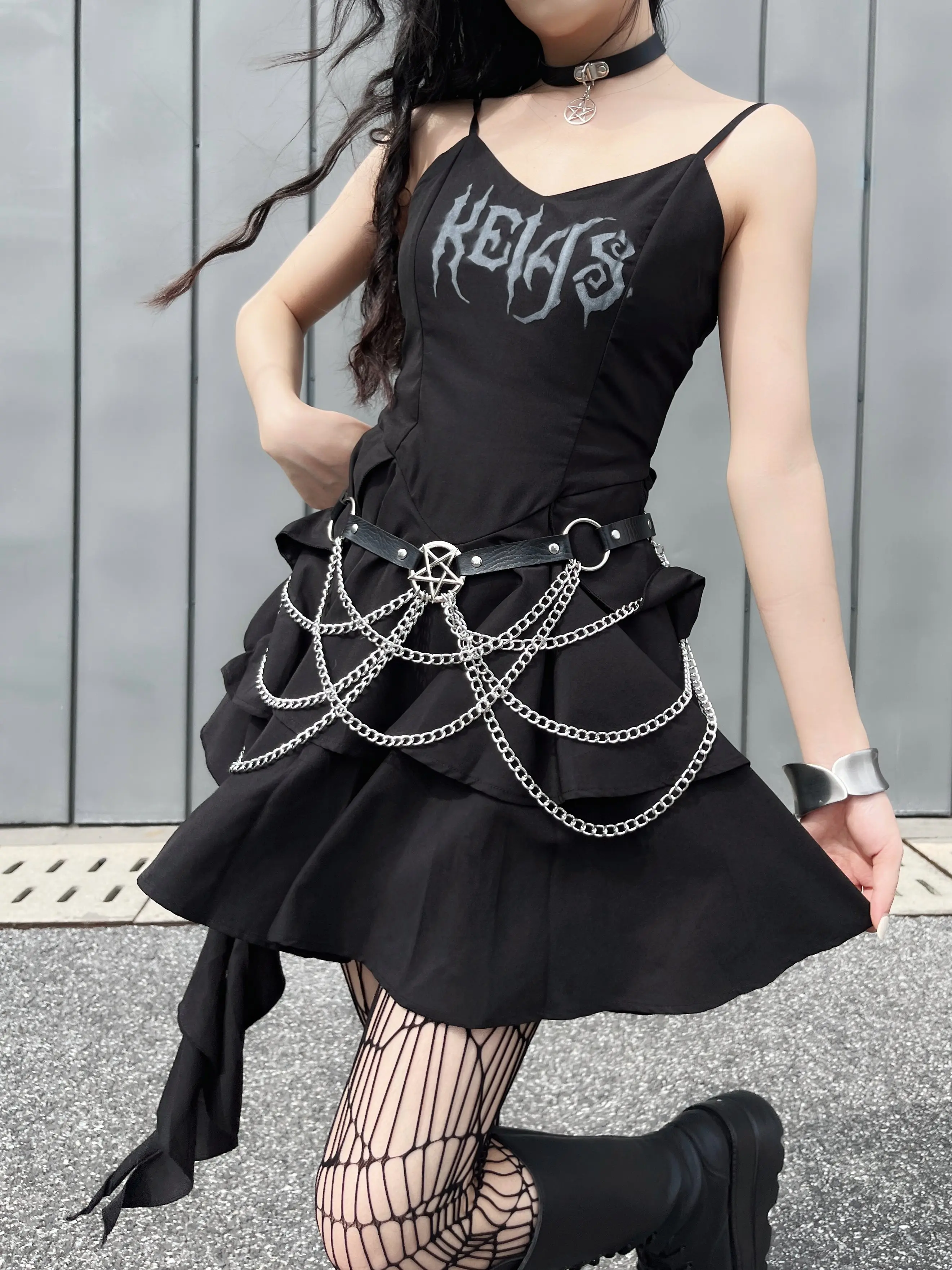 

Ruibbit New Arrival Japanese Gothic Dark Summer Strapless Dress Women Black Ruffles Sexy Punk Slip A-line Dress