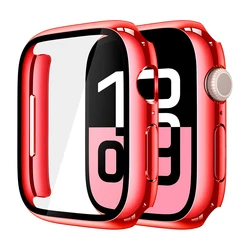 Sleek Plating Hard PC Bumper with Tempered Glass Screen Protector for 46mm Series 10 11 (Red)