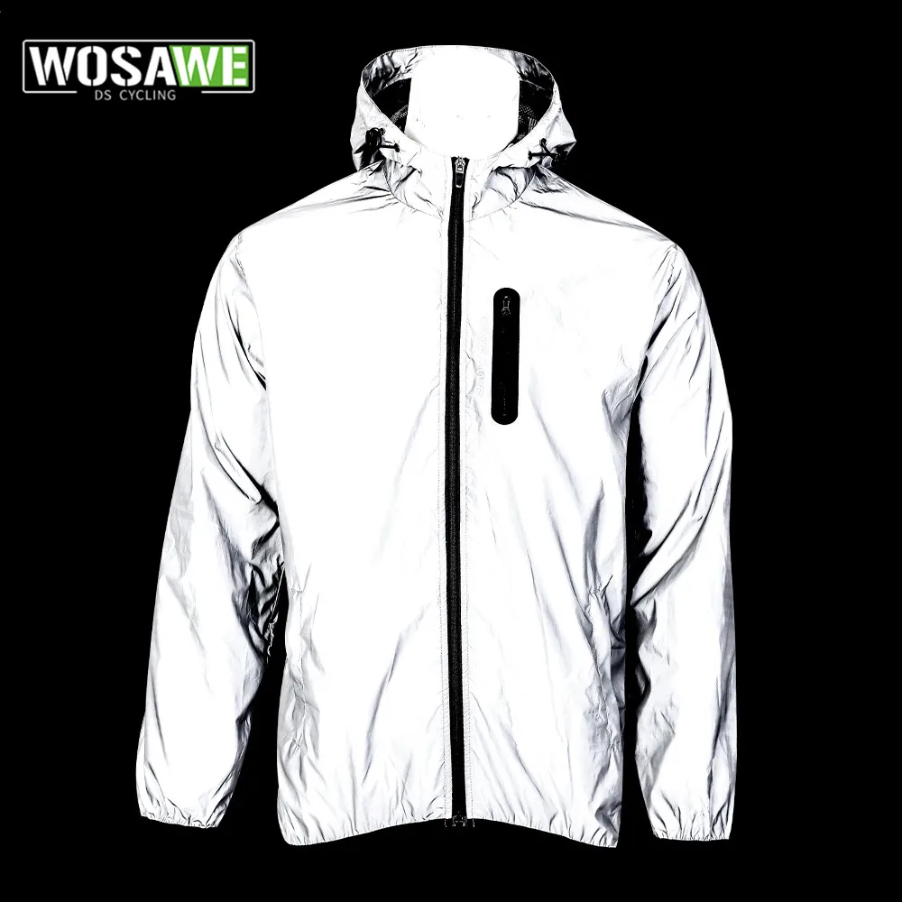 WOSAWE Full Reflective Cycling Jackets Men Coats Spring Autumn Hooded Windbreaker Bike Soft Windproof Waterproof Jacket