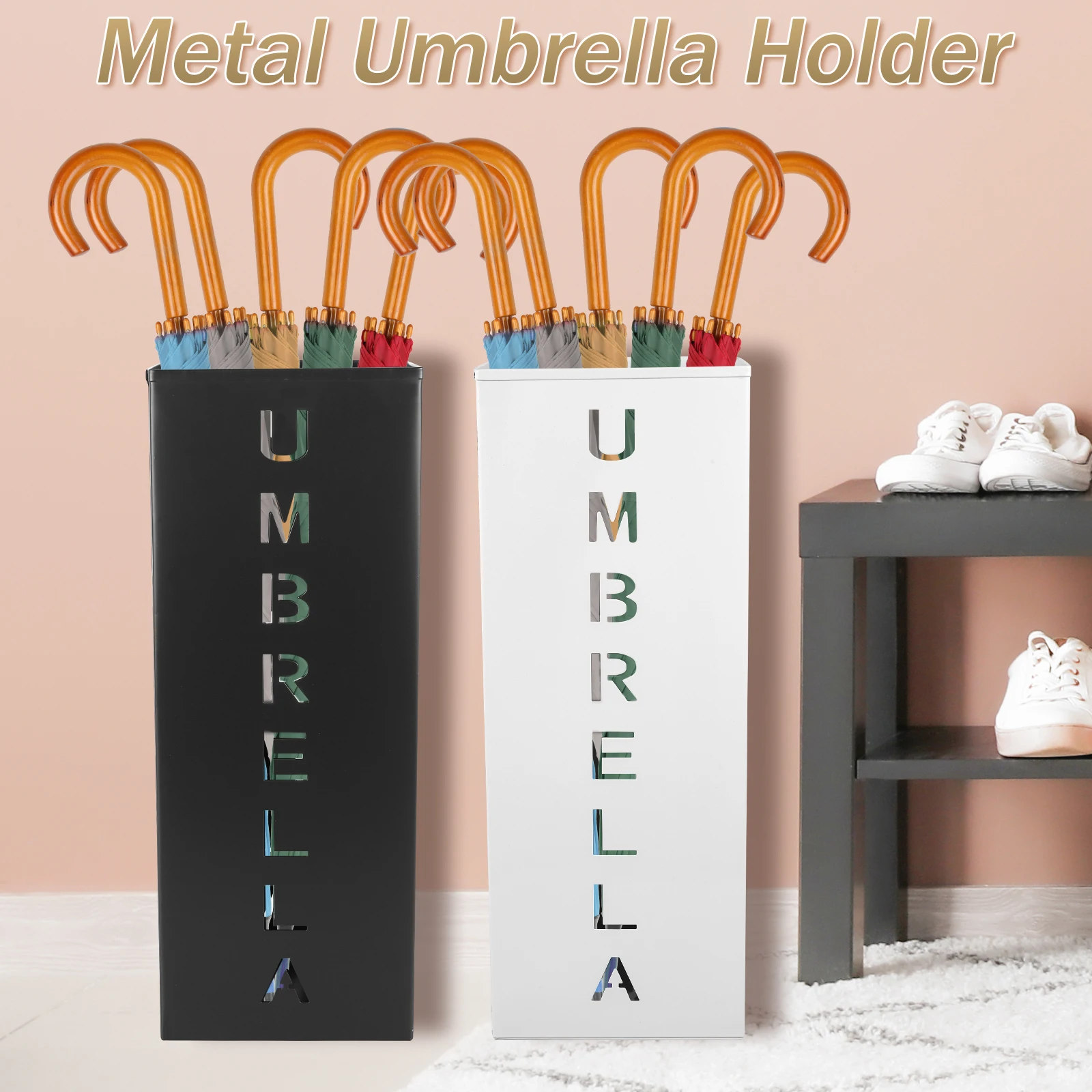 Umbrella Storage Bucket Metal Iron Holder Square Umbrella Rack Bin Multipurpose Walking Sticks Holder Home Storage Rack umbrella holder umbrella storage rack