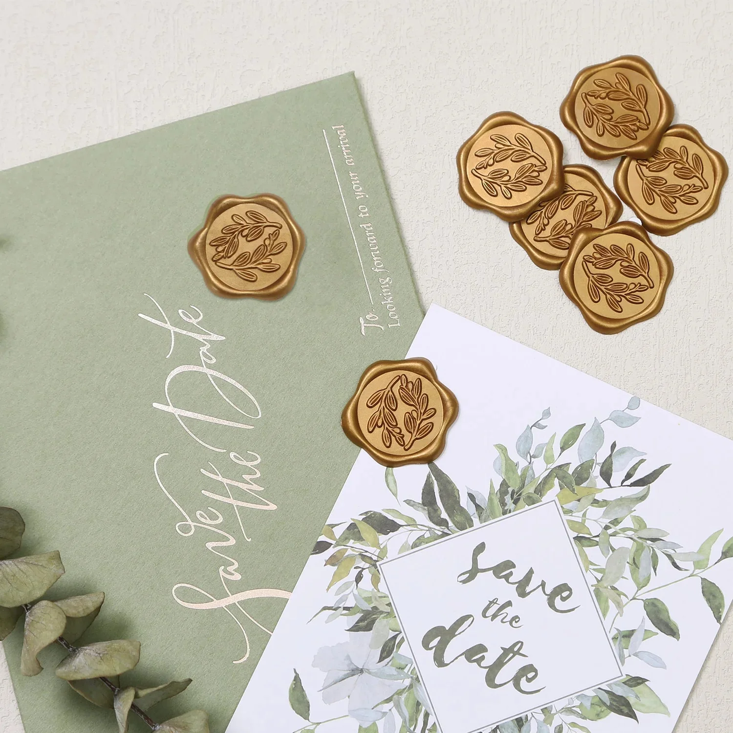 Decorative Stickers Self Adhesive Stickers Custom Stickers Stationery Stickers Paper Stickers Adhesive Stickers Decorative Labels Stickers Handbook Stickers Packaging Stickers Custom Design Stickers 60pcs Wax Seal Stickers Olive Branch Wedding Invitation Envelope Seal Stickers Self-Adhesive Prosecco Light Gold Stickers
