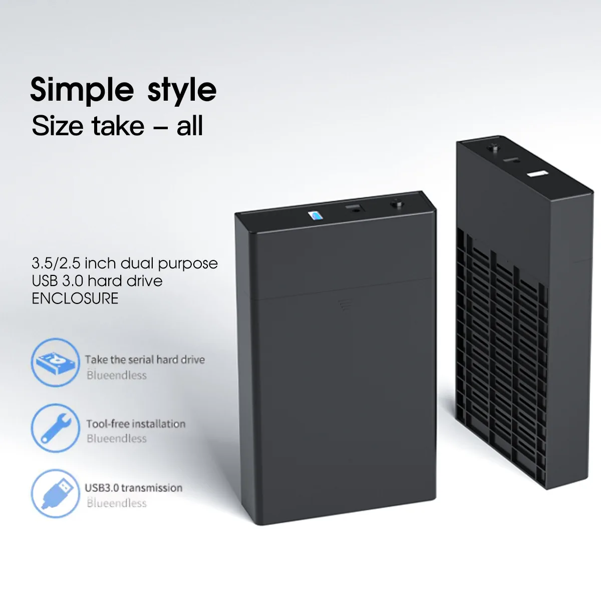 GX-S353U3 3.5인치 SATA 하드 드라이브 인클로저, USB 3.0 고속 전송, 도구 없이 사용 가능한 외장 하드 드라이브 인클로저