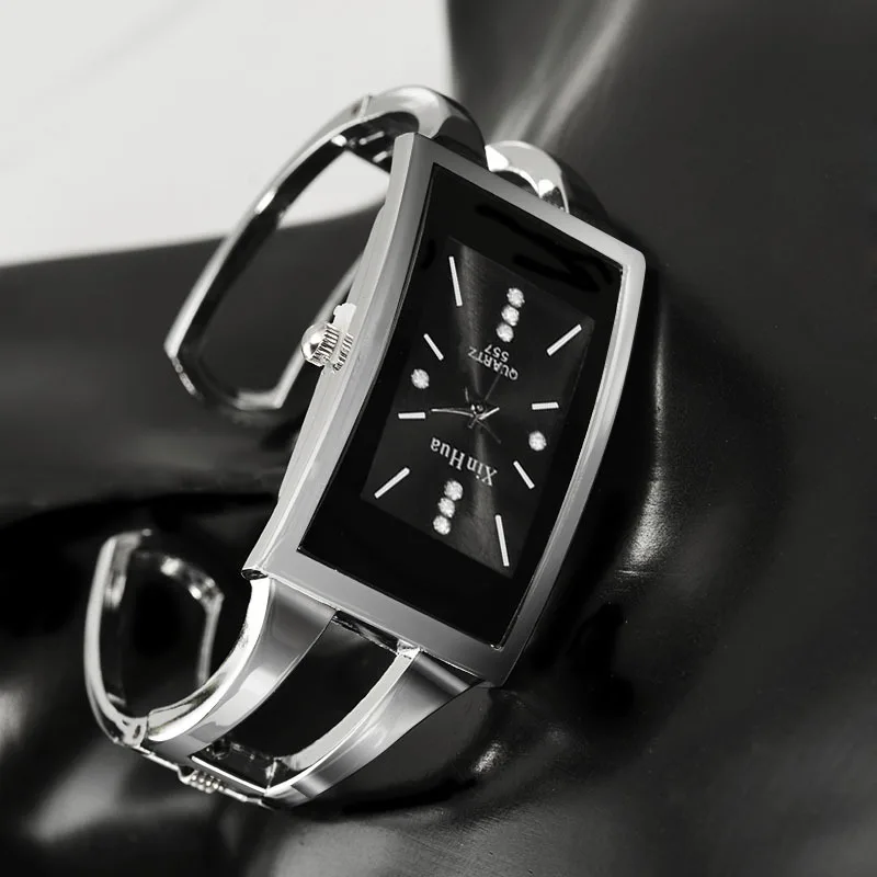 Women Watches Square Steel Watch for Women Luxury Fashion Silver Casual Bracelet Watch Quartz Wristwatch Crystal Bangle