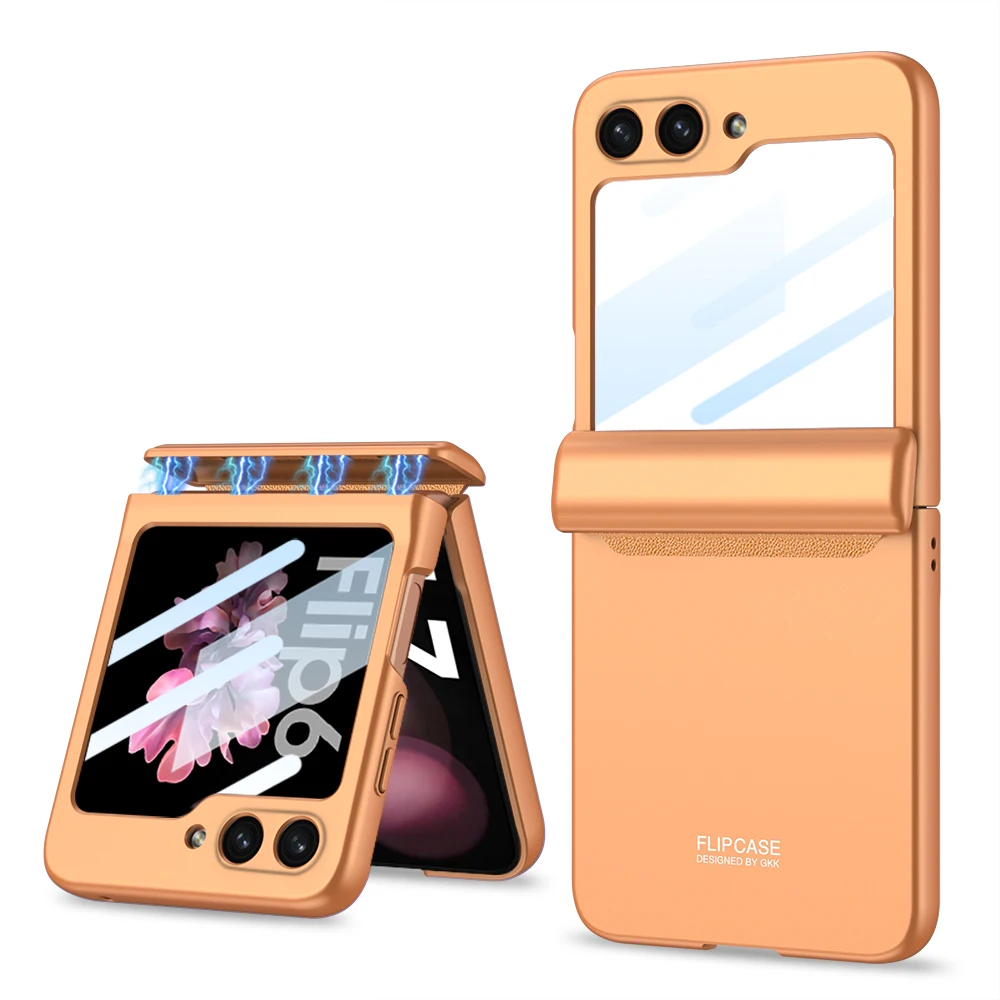 Magnetic Hinge Protection Matte Shockproof Hard Phone Case with Outer Screen Glass