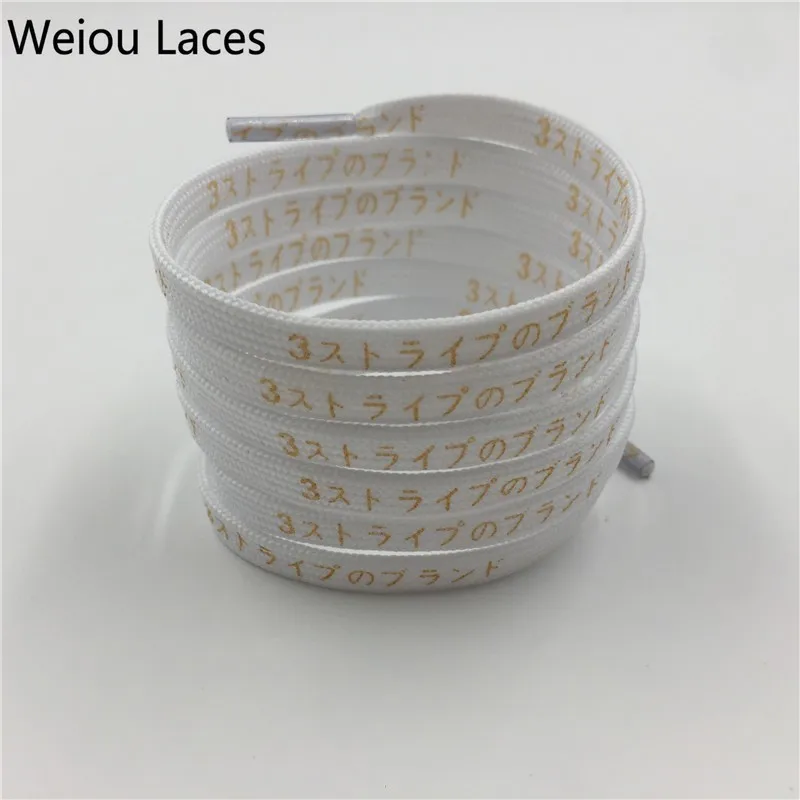 Weiou Flat Printed Gold Japanese Katakana Letter Shoe Laces Silk Printing Shoelace Black White Grey Red For Hiking Sneakers Gift