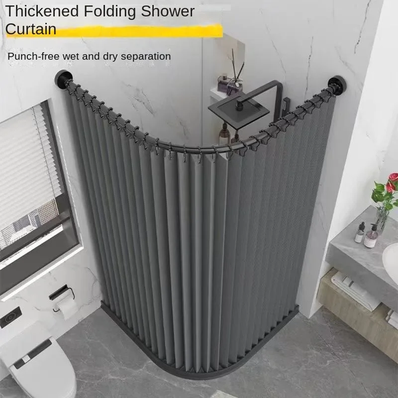 Toilet Non-porous Corner Magnetic Folding Invisible Shower Curtain Waterproof Mildew-proof Thickened Shower Partition Screen
