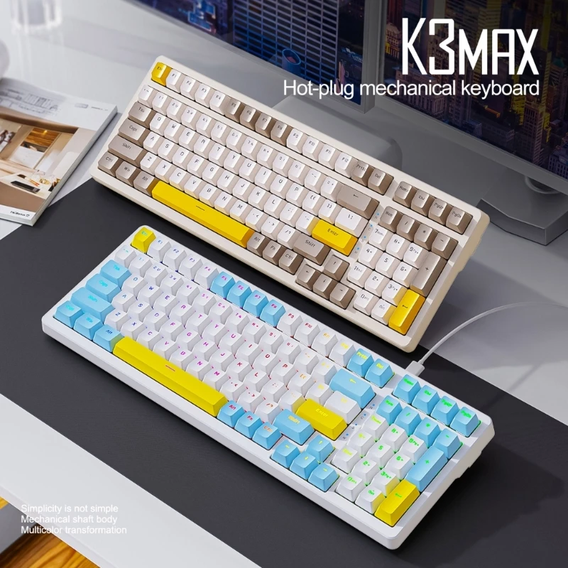 

Механическая клавиатура K3MAX RGB с горячей заменой, 100 клавиш, прокладка для игровой клавиатуры, красный/синий переключатель