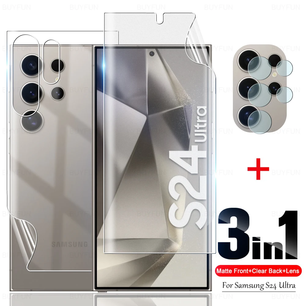 

3-в-1 матовая Гидрогелевая пленка для Samsung Galaxy S24 Ultra Plus, защита для задней панели экрана, стекло для камеры sumsung S 24 S24 + sansing S24ultra