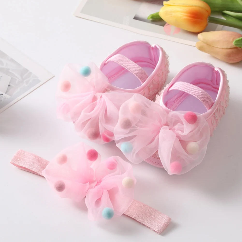 

0-18M Infant Baby Girl Shoes Headband Set Lace Bowknot Princess Wedding Dress Shoes Newborns Toddlers Crib First Walkers