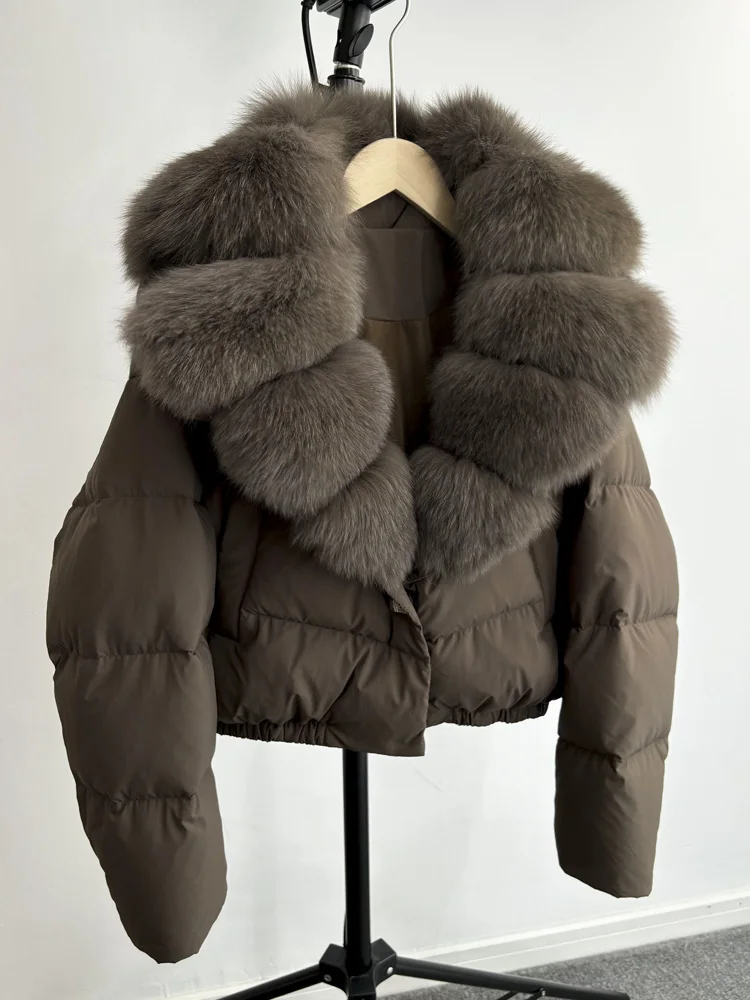 Janveny Big Natural Fox Fur Coat Women 2024 Autumn Winter Female Parkas 90% White Duck Down Jacket Feather Short Puffer Coat 2