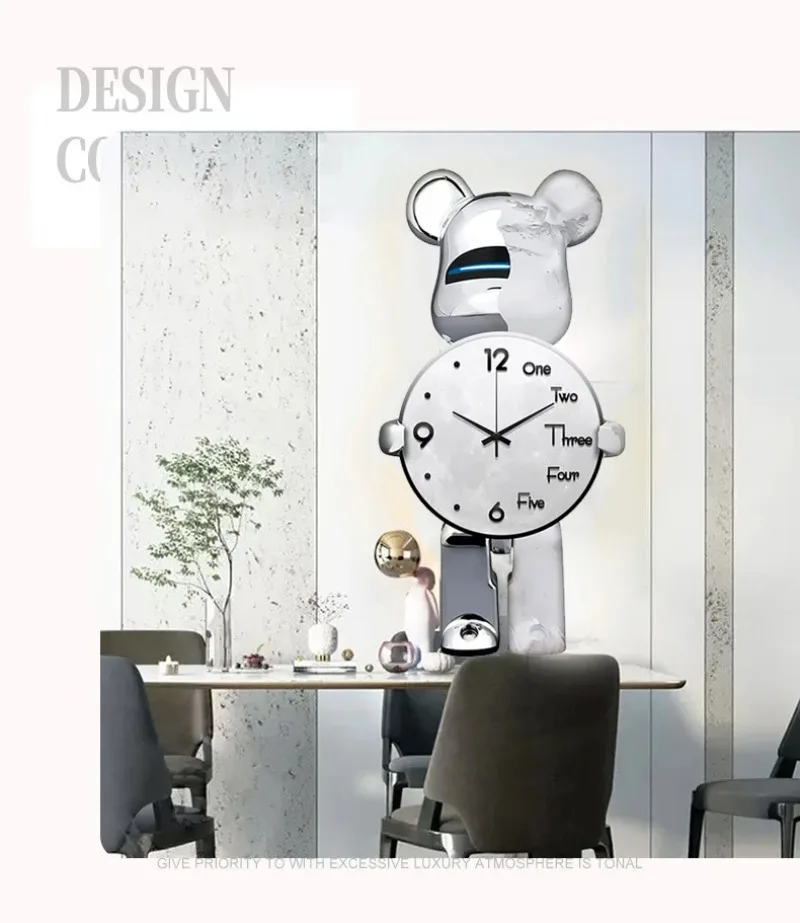 Description Picture 6 of itemAesthetic Bear Wall Clocks Unique Violent Bear Watch Fashion Silent Wall-clock Luxury Living Room Decoration Interior Wall Clock