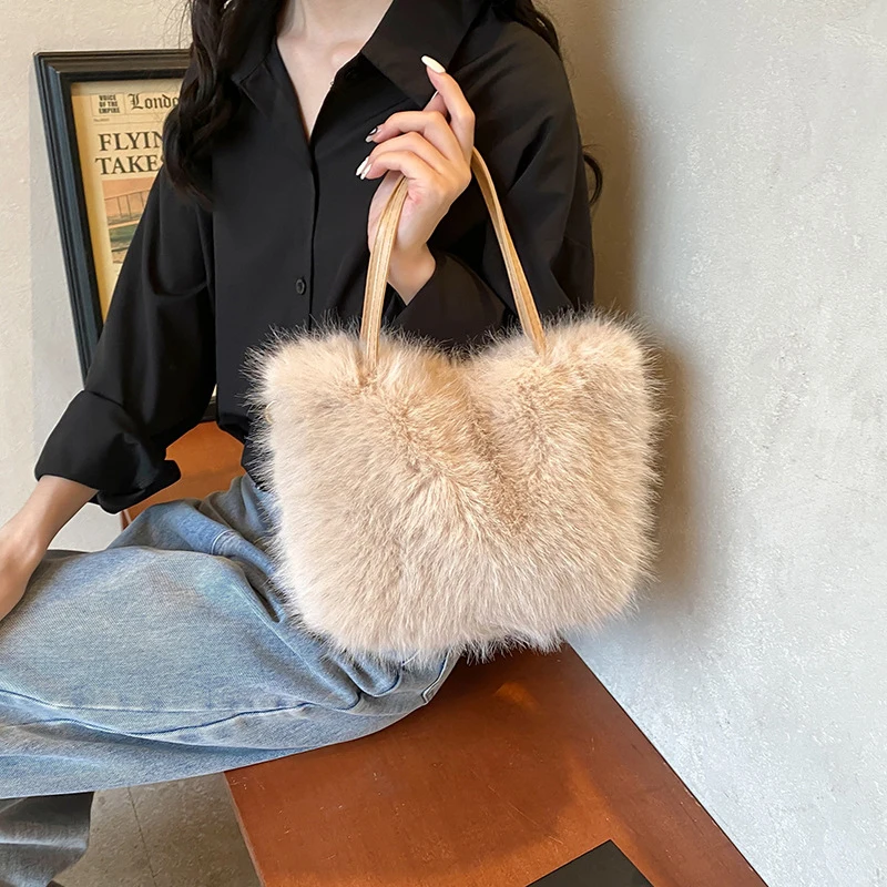 Luxury Faux Fur Ladies Square Shoulder Bags Winter Fluffy Female Crossbody Bag Soft Furry Plush Women's Small Handbags Purse