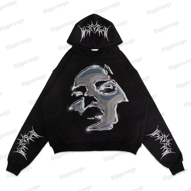 New hiphop gothic dark rock tops autumn print Sweatshirt woman Sport Pullover Goth Long Sleeve Oversized hoodie Men Y2k jacket
