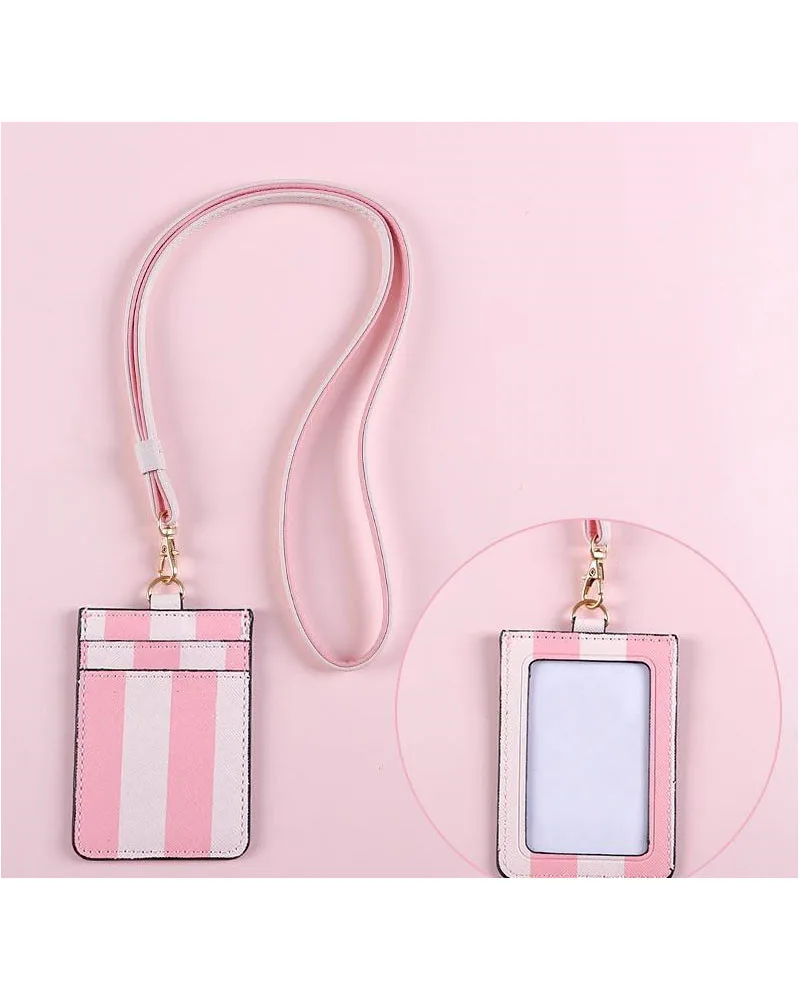 

PINK STRIP ID CARD HOLDER BADGE NECK STRAP VS Lanyard Card Holder