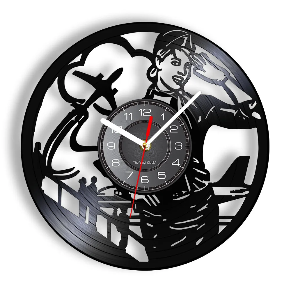 

Airline Stewardess Pilot Vinyl Record Clock Travel Souvenir Flight Attendant Retro Music Album Wall Clock Aviator Home Decor