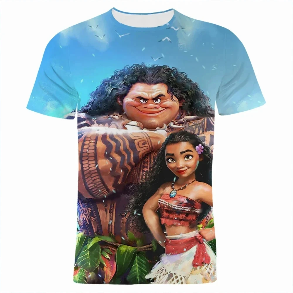 Disney Girls Summer Movie Print T-shirt Princess Moana Kids Boys Clothes Cartoon T Shirt Short Sleeve Adults Women Men Tee Tops 2