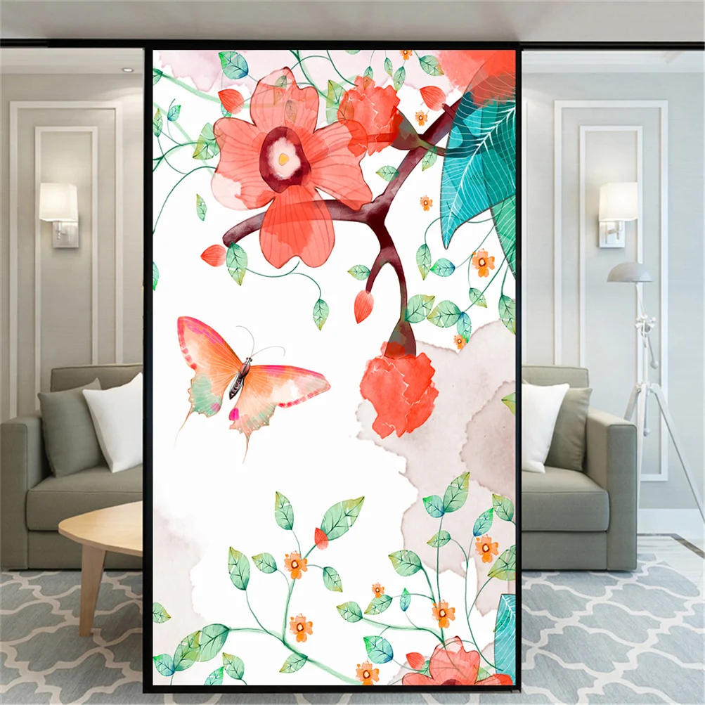 

Privacy Window Film No-Glue Decorative Glass Covering Static Cling Frosted Flower Butterfly Window Stickers for Home Decor