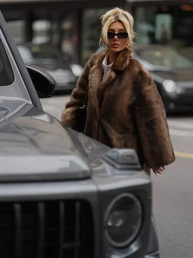 Women's Warm  Faux Fur Long Overcoat Single Breasted Fleece Long Trench Coat Winter Lady Fluffy Plush New Thicken Outerwear 4