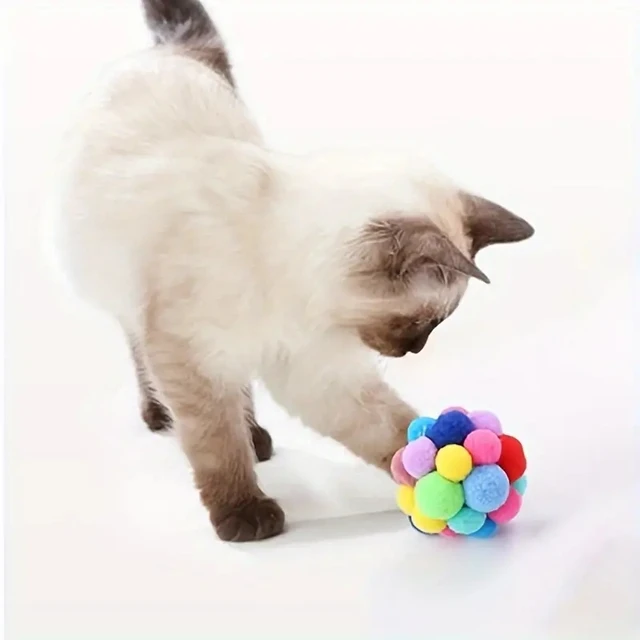 1/3PCS Cat Toys Cat Plush Ball Toy Pet Elastic Bell Ball Self Hi Ball Playing Cat Colorful Woolen Ball 6