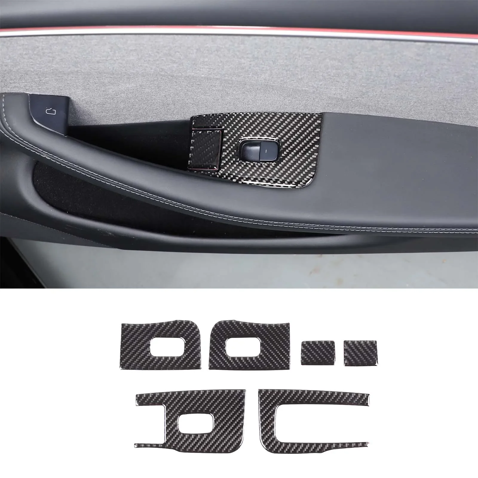 Per Tesla Model 3 2023 + Soft Carbon Fiber Car Glass Lift Frame Adesivi Decorativi Accessori Per La Modifica D'Interni