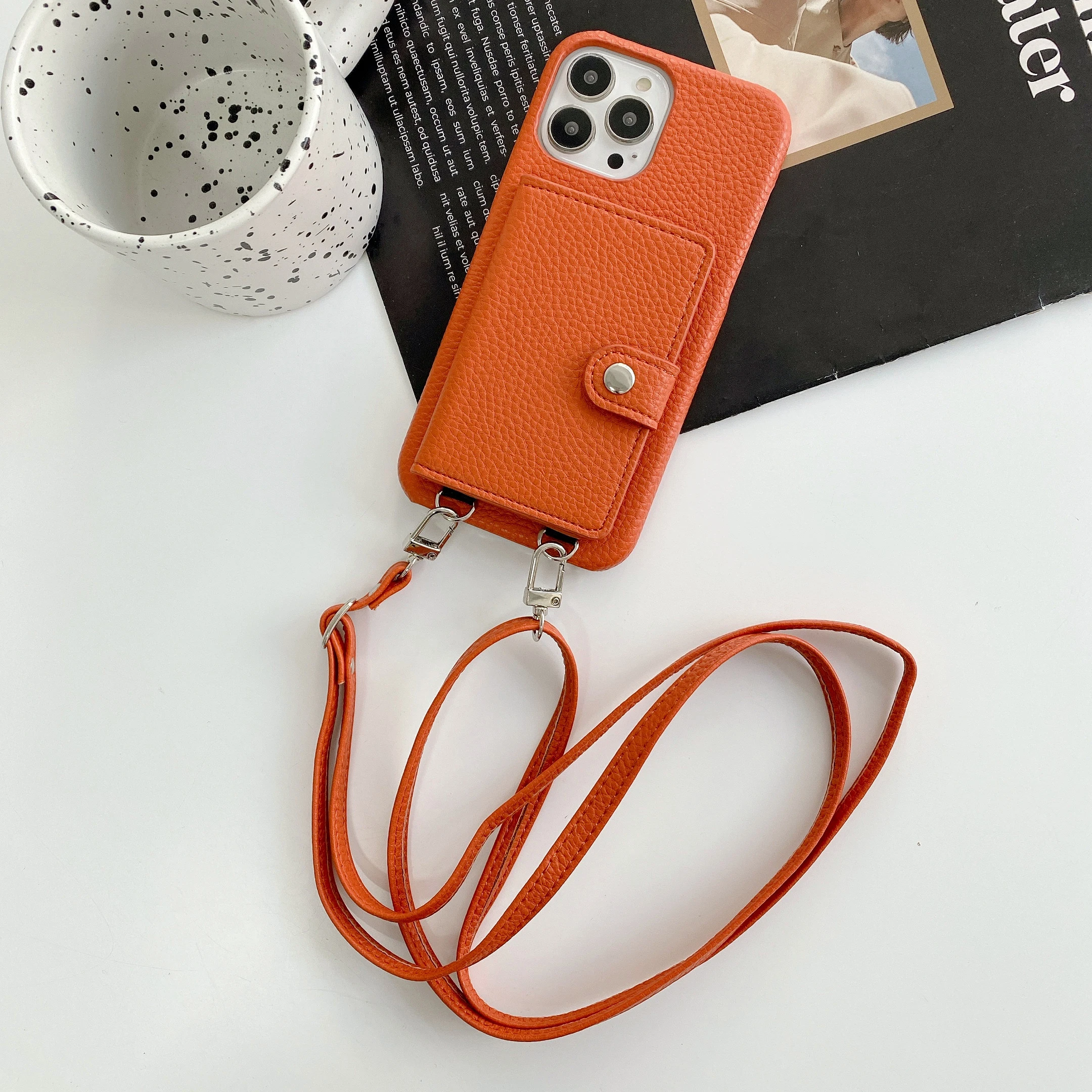 colar correia correia corrente caso de telefone para iphone pro max xs xr mini se plus couro corda capa cartão packa
