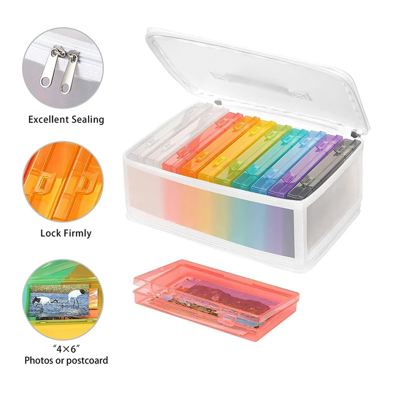 4X6 Inch Photo Storage Boxes Photo Case With Handle, 10 Inner Plastic Photo Keeper, Scrapbook Organiser Container Box 3