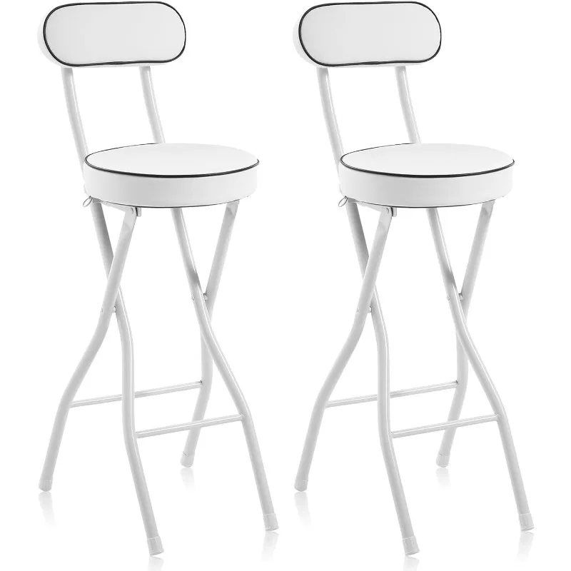 Folding Bar Stools with Back Tall Foldable Chairs Leather Padded Counter Height