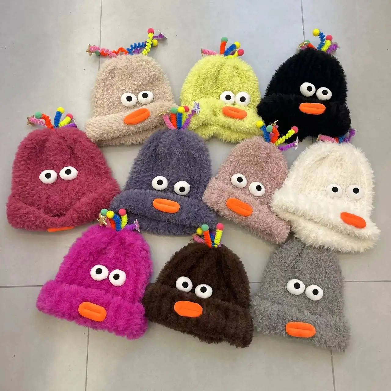 

Korean Wimter Warm Cute Funny Beanies 2023 New Cartoon Big Eyes Couple Knitted Hat Y2k Fashion Cold Cap For Party