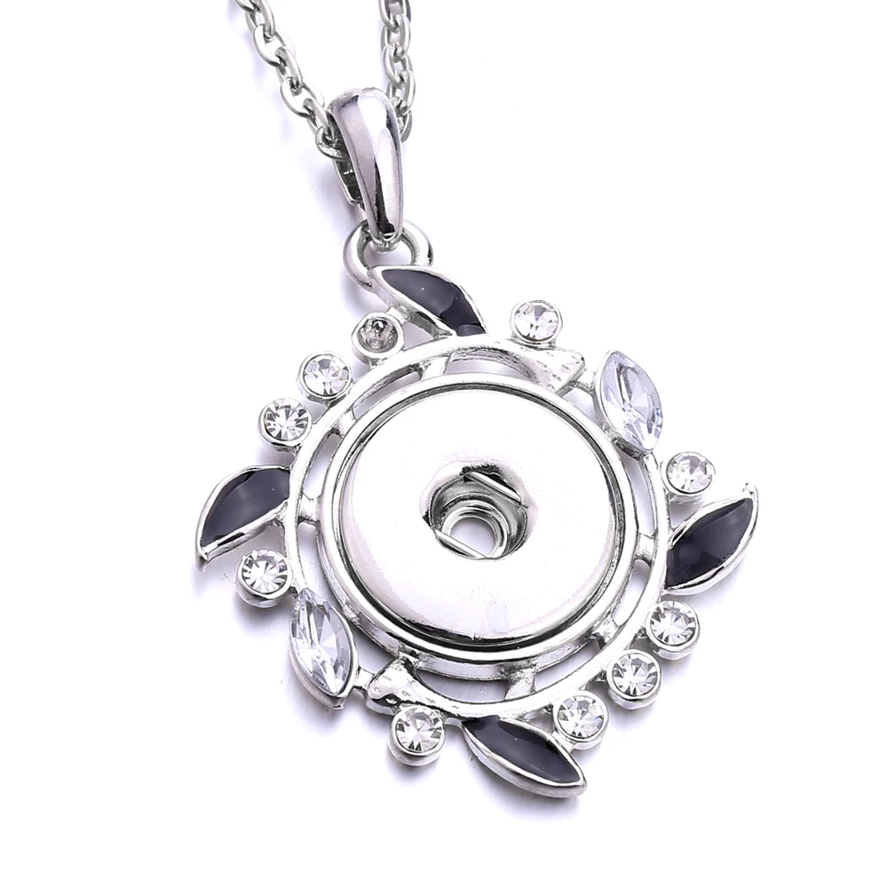 10pcs New Styles Flower Rhinestone 18mm Snap Button Pendant Necklace For Women Jewelry
