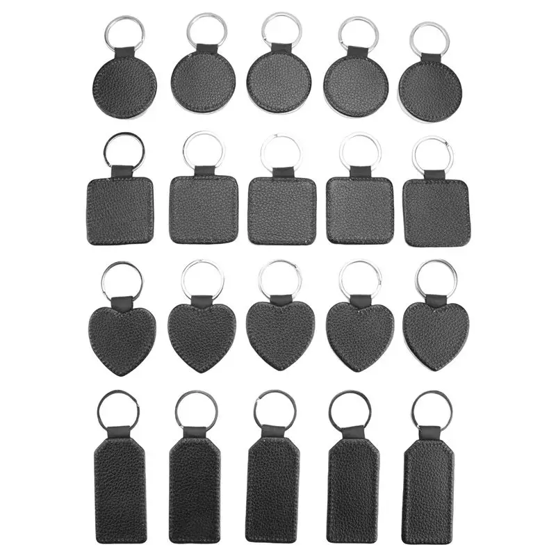 AEE1-20개 승화 인쇄용 블랭크 키체인 PU 가죽 키체인 펜던트 열전사 키체인 장식품 DIY 공예 제작용