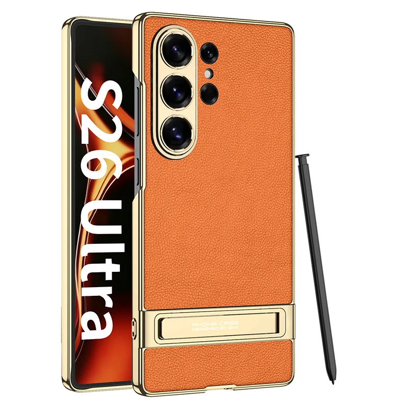 Luxury Electroplated Leather Ultra-Thin Phone Case with Stand and Pen Holder