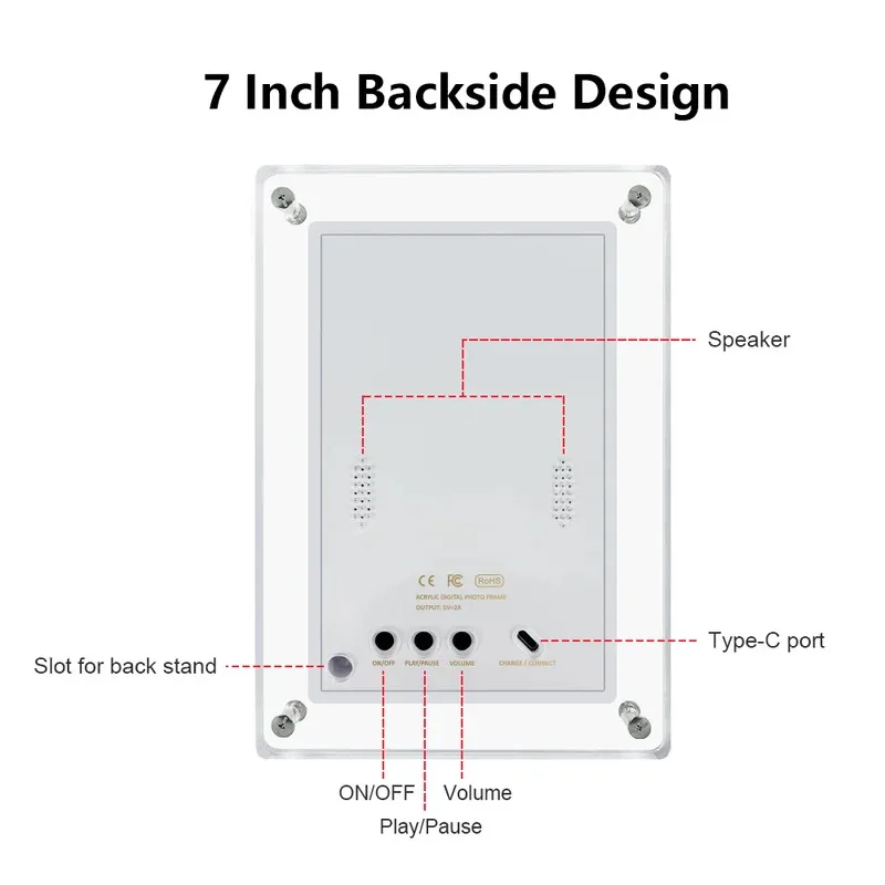 Acrylic Digital Photo Frame 5 IPS Screen 4GB Memory Rechargeable Battery Auto Rotate Portable Digital Picture Frame