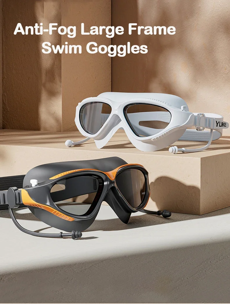 Big Frame Professional HD Anti-fog Silicone Swimming Goggles Adults With Earplugs Swim Glasses Men Women Goggles 4