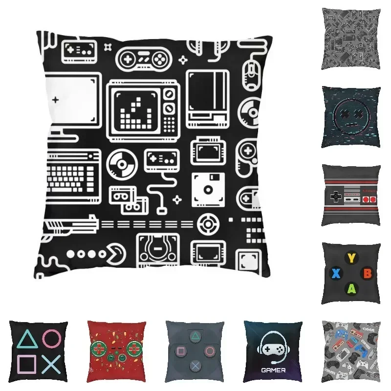 Retro Gamer Video Game Consoles Cushion Covers 45x45cm Velvet Controllers Joysticks and Gamepads Pillow Case for Sofa Pillowcase