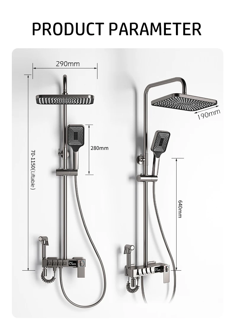 Description Picture 6 of itemLED Digital Rain Shower Faucet Bathroom Hot Cold Thermostatic Mixer Shower System Bathtub Wall Mount SPA Rainfall Piano Faucets