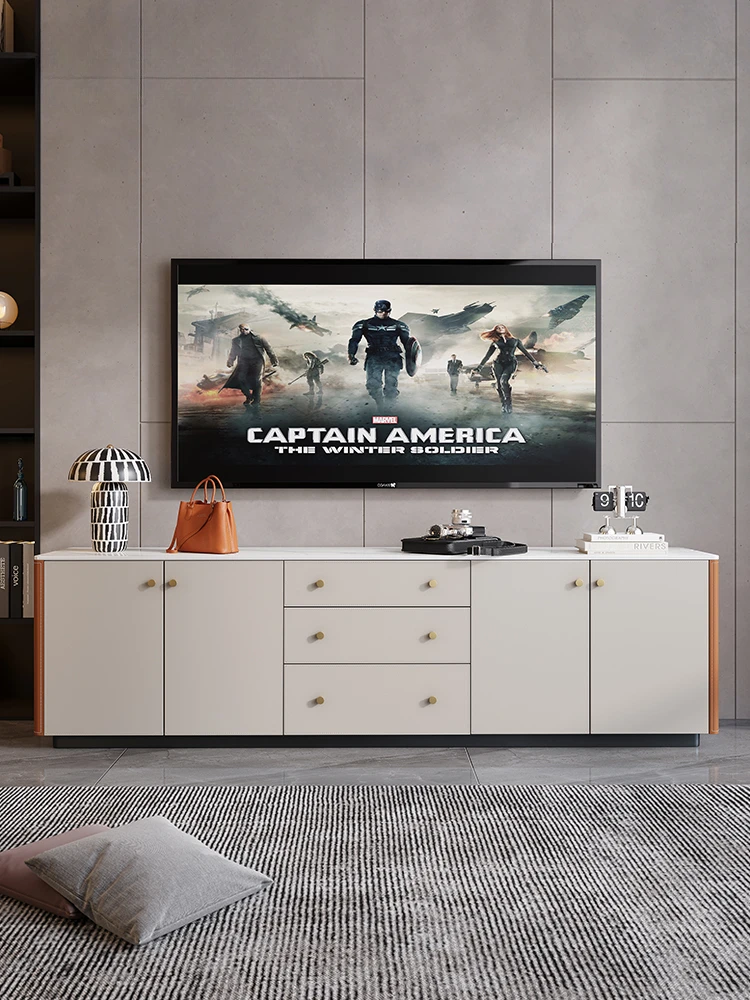 Luxury saddle leather high TV cabinet Modern household wall storage side cabinet Bedroom bedside storage TV cabinet.
