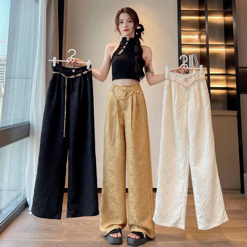 Flower Pants Lace Up Cool Pants Korean Style Y2k Straight Loose Women Summer Wear Belt High Waist Trousers