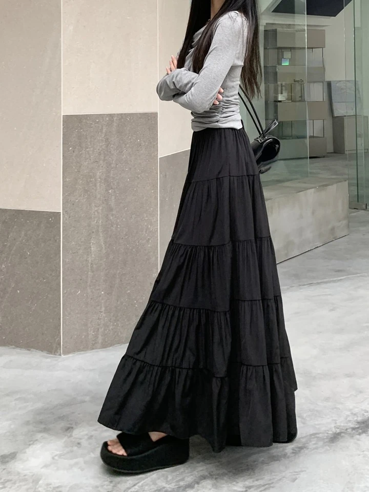 Matakawa Spring Summer Long Skirt Solid Korean Fashion A Matakawa Spring Summer Long Skirt Solid Korean Fashion A