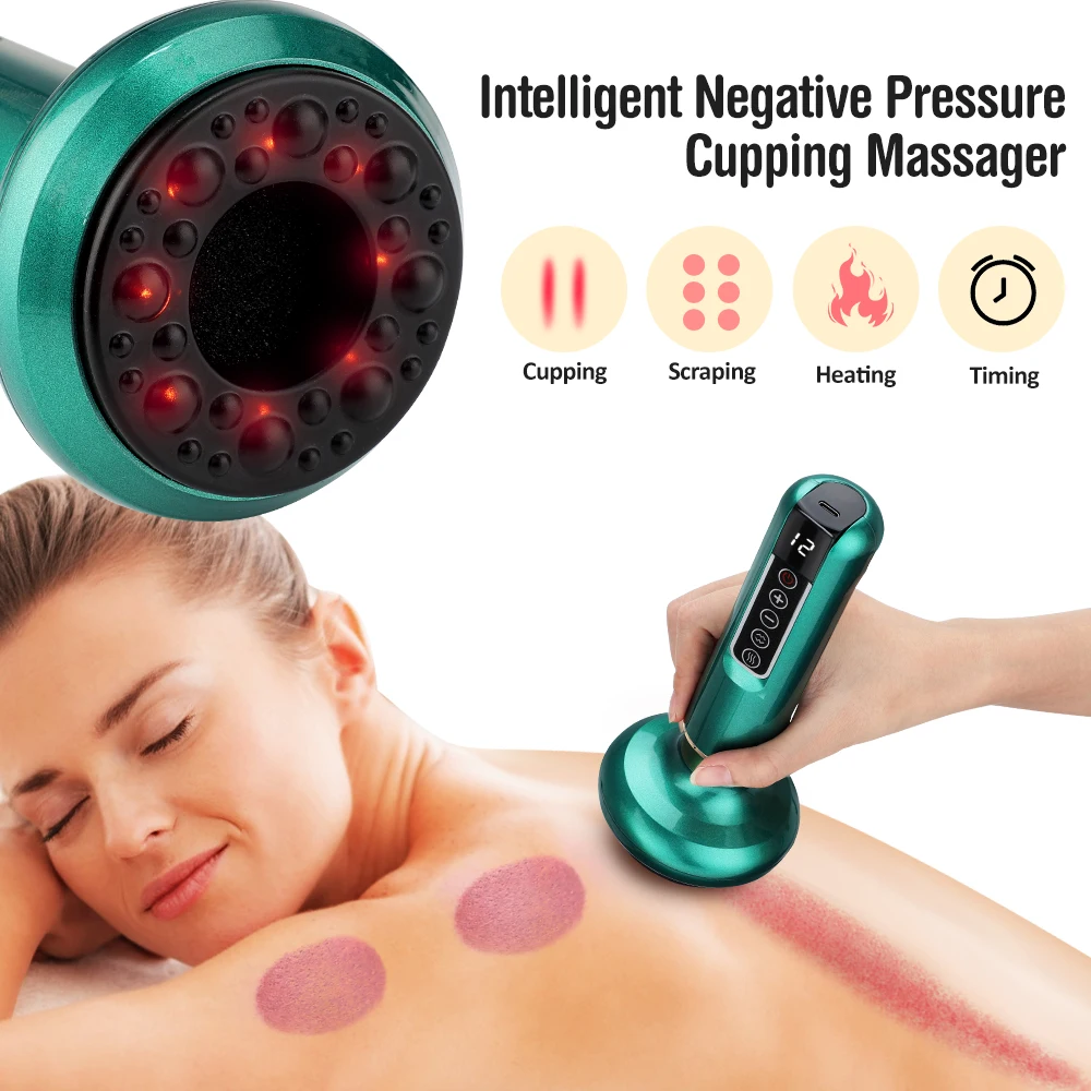 Electric Cupping Massager 12 6 Levels Vacuum Suction Cup GuaSha Anti Cellulite Health Scraping Infrared Heat Slimming Massager