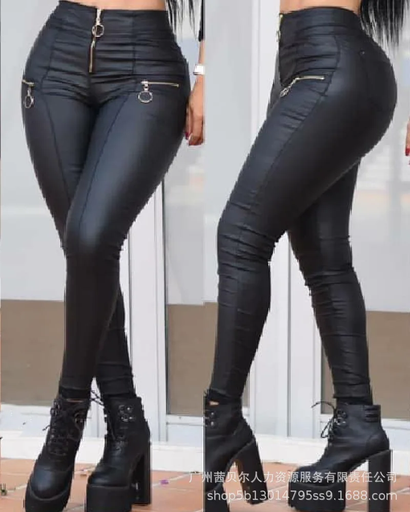 

Women Pants Solid Color Pencil Pants Zipper Fly Slim Fit Pleated High Street Patchwork Pockets Sexy Sheath Autumn 2023