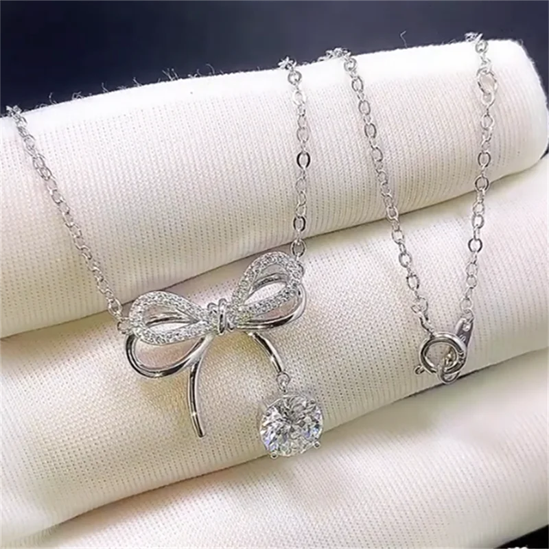 

YYXL86086698563 Lefei Fashion Luxury Classic Moissanite Fine Design Bowknot Necklaces Charm Women s925 Silver Party Jewelry Gift