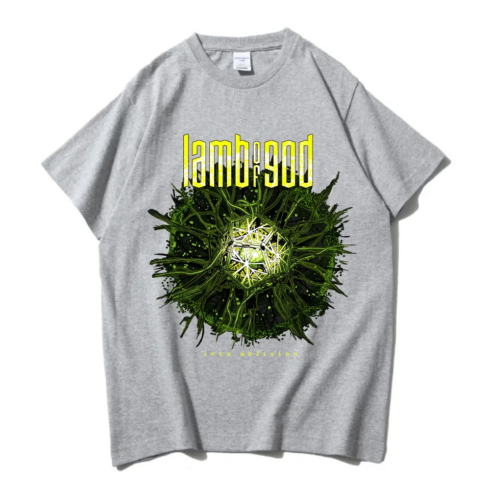 Into Oblivion Burst Black Tee LAMB OF GOD 록 밴드 티셔츠 유니섹스 헤비 멘탈 스트리트웨어 반소매 코튼 여름 남성 티셔츠
